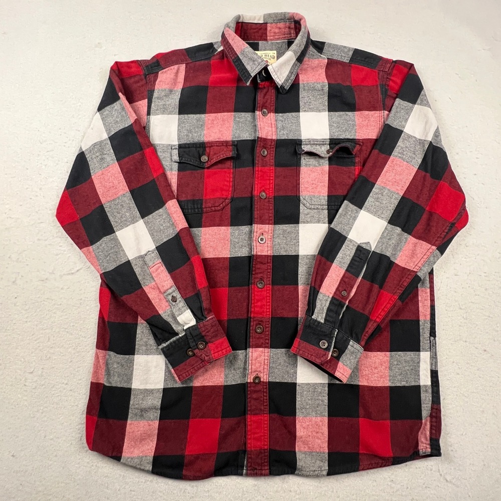 Red Head Flannel Shirt Mens LT Red Black Plaid Long Sleeve Cotton Button Down